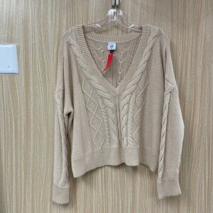 Cabi Cream Cropped Cableknit Sweater Size Medium